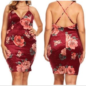 Burgundy Velvet Floral Dress